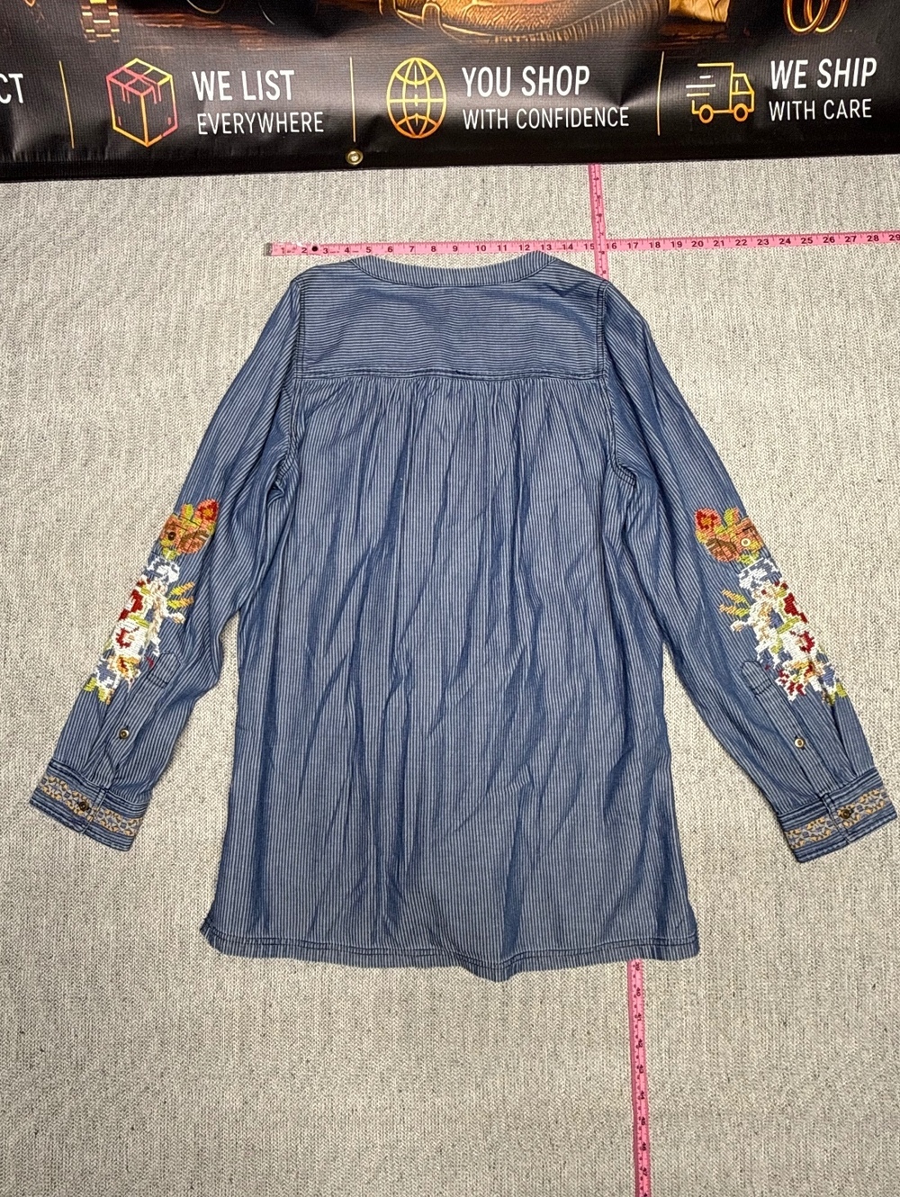 Sundance Blue Striped Embroidered Floral Tunic Top Small - Picture 9 of 12